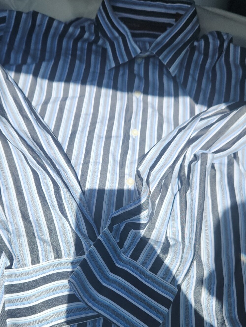 Perry Ellis Navy and Light Blue Striped Dress Shirt